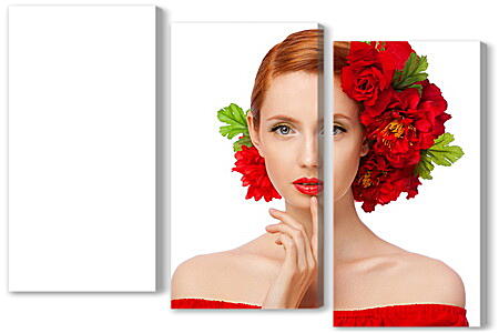Модульная картина - Рыжая девушка в красном
