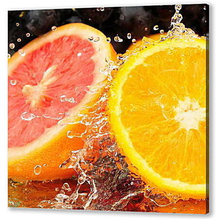 Постер (плакат) - Апельсин и грейпфрут в воде
