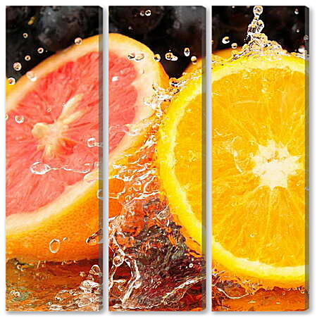 Модульная картина - Апельсин и грейпфрут в воде
