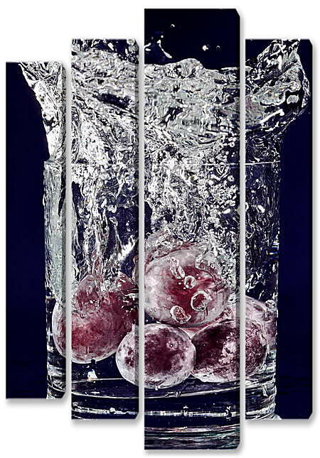 Модульная картина - Красный виноград и всплеск воды
