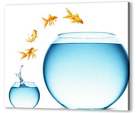 Постер (плакат) - Рыбки прыгают в аквариум
