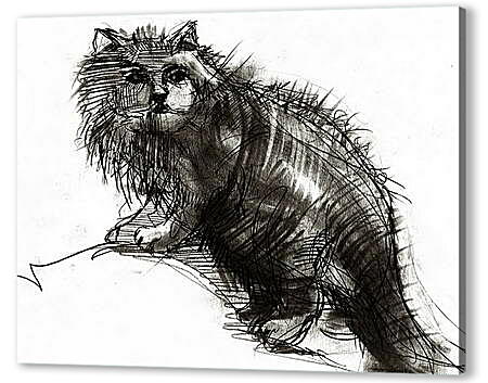 Постер (плакат) - Черный кот рисунок
