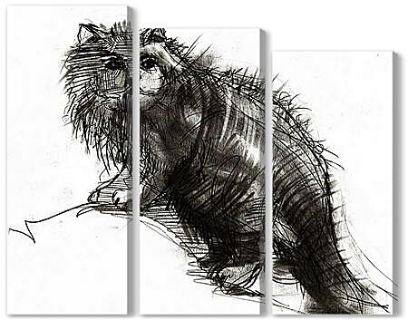 Модульная картина - Черный кот рисунок
