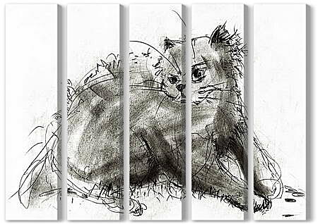 Модульная картина - Кот рисунок карандашом
