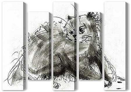 Модульная картина - Кот рисунок карандашом
