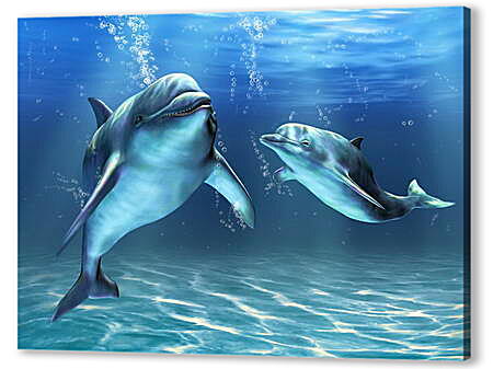 Картина маслом - Иллюстрация дельфины
