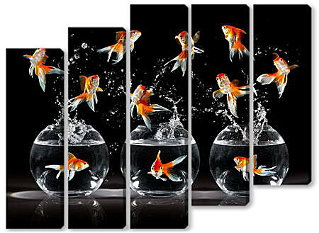 Модульная картина - Золотые рыбки брызги танец
