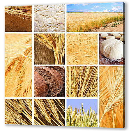 Картина маслом - Коллаж пшеница и хлеб