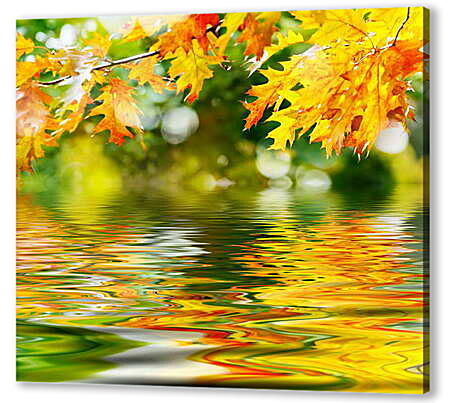Картина маслом - Осенние листья отражаются в воде
