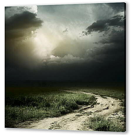 Постер (плакат) - Дорога в поле и грозовые облака
