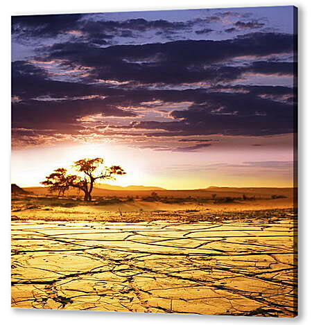 Картина маслом - Фиолетовое небо в пустыне
