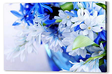 Картина маслом - Сине-белые цветы
