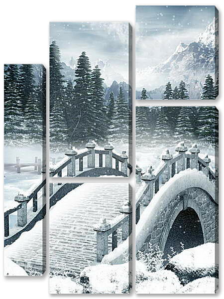 Модульная картина - Мост зима мороз
