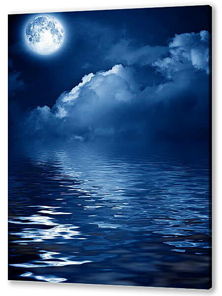 Картина маслом - Луна над рекой
