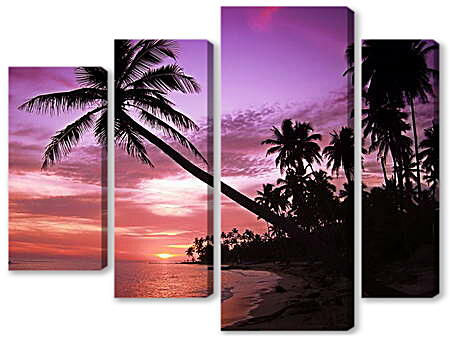 Модульная картина - Пальмы в фиолетовом закате