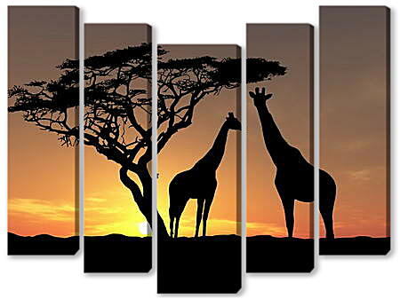 Модульная картина - Жирафы в закате дня