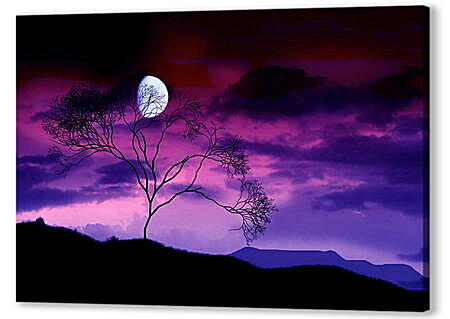 Картина маслом - Луна над деревом
