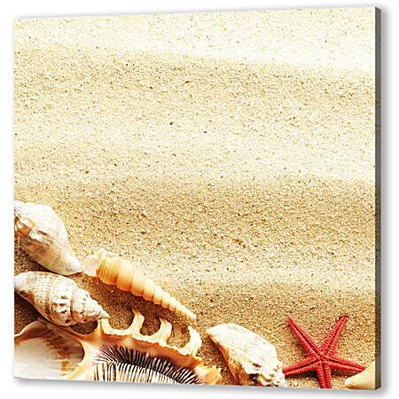 Картина маслом - Красная звезда на песке
