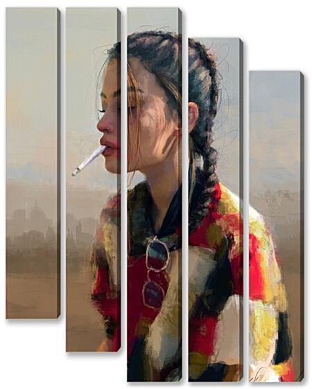 Модульная картина - Девушка с сигаретой