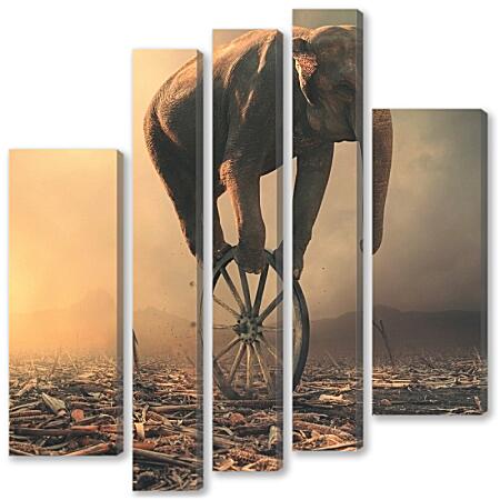 Модульная картина - Слон на колесе