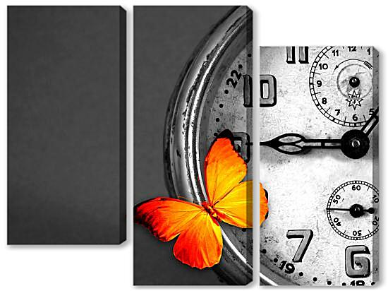 Модульная картина - Часы и бабочка
