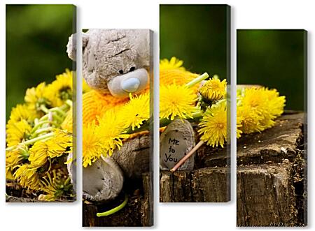 Модульная картина - Мишка и одуванчики