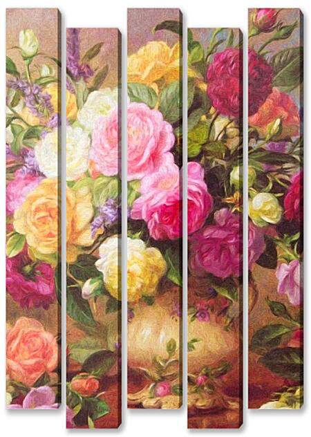 Модульная картина - Пионы и розы в вазе