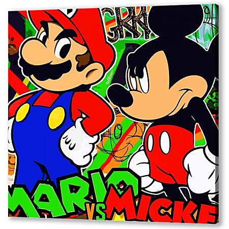 Картина маслом - Марио и Микки. Поп-арт