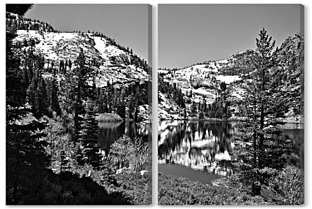 Модульная картина - Озеро горы черно-белое фото