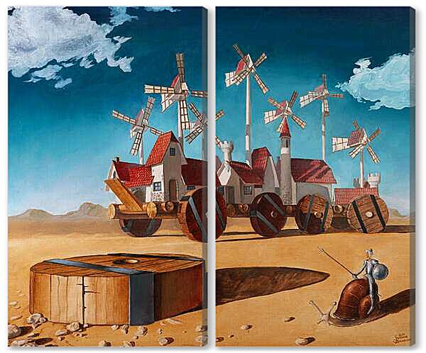 Модульная картина - Дон Кихот и город Ветряных мельниц