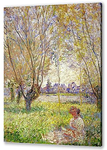 Woman sitting under willows	
