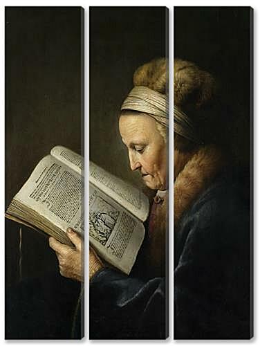 Модульная картина - Oude vrouw lezend in een lectionarium	
