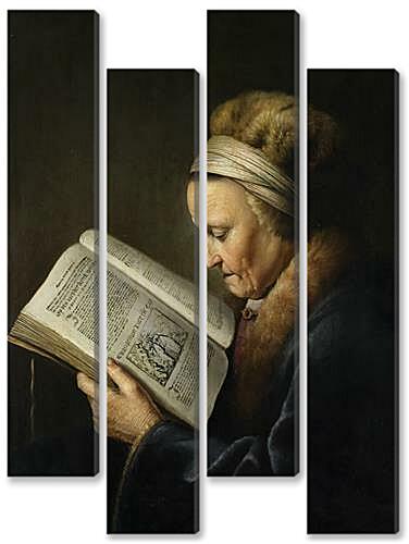 Модульная картина - Oude vrouw lezend in een lectionarium	
