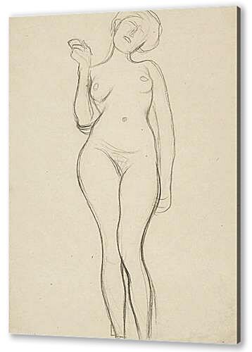 Постер (плакат) - Standing female nude from the front with a raised right arm