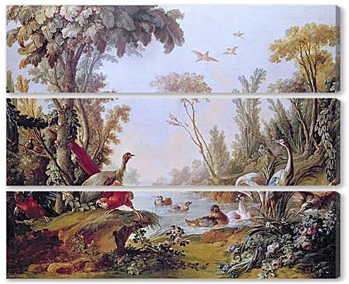 Модульная картина - Lake with geese, storks, parrots and herons from the Salon of Gilles Demarteau
