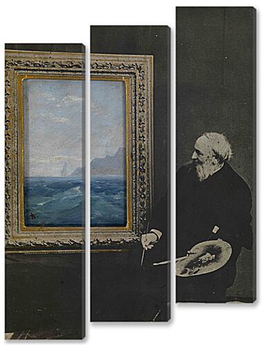 Модульная картина - Self-Portrait with a Seascape, signed with an initial. Photocollage with oil on card	
