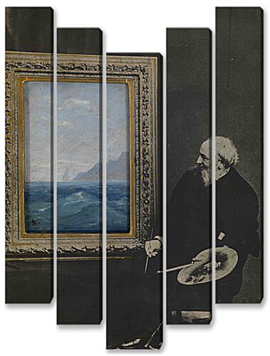 Модульная картина - Self-Portrait with a Seascape, signed with an initial. Photocollage with oil on card	
