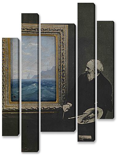 Модульная картина - Self-Portrait with a Seascape, signed with an initial. Photocollage with oil on card	
