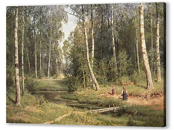 Картина маслом - Ручей в березовом лесу