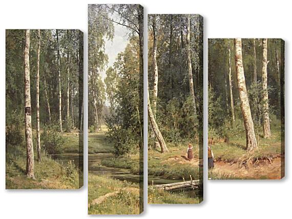 Модульная картина - Ручей в березовом лесу