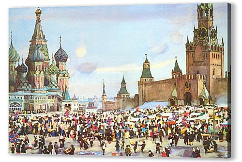 Картина маслом - Вербный базар на Красной площади
