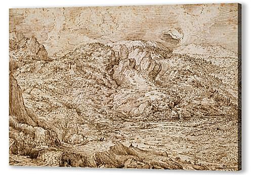 Картина маслом - Alpine landscape with a river
