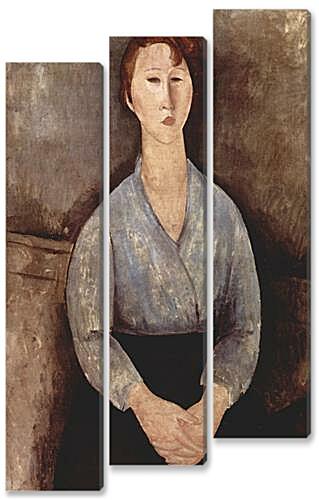 Модульная картина - Sitzende Frau mit blauer Bluse	
