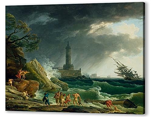 Картина маслом - A Storm on a Mediterranean Coast
