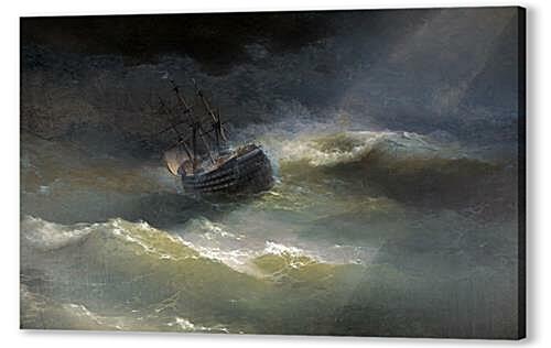 Картина маслом - Корабль Императрица Мария во время шторма 1892