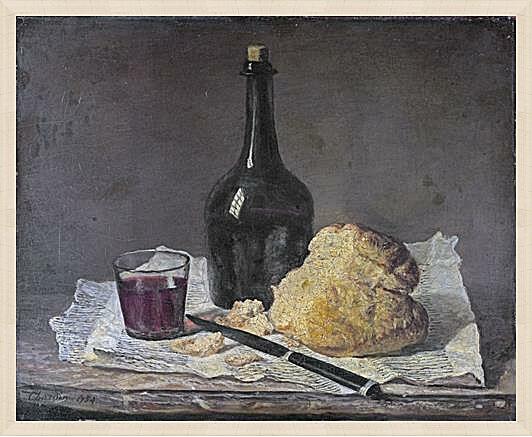 Картина - Натюрморт со стеклянной бутылкой и хлебом
