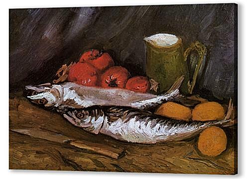 Картина маслом - Still Life with fish and tomatoes
