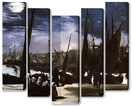 Модульная картина - Clair de Lune sur le port de Boulogne,Moonlight on the wearing of Boulogne, Huile sur toile
