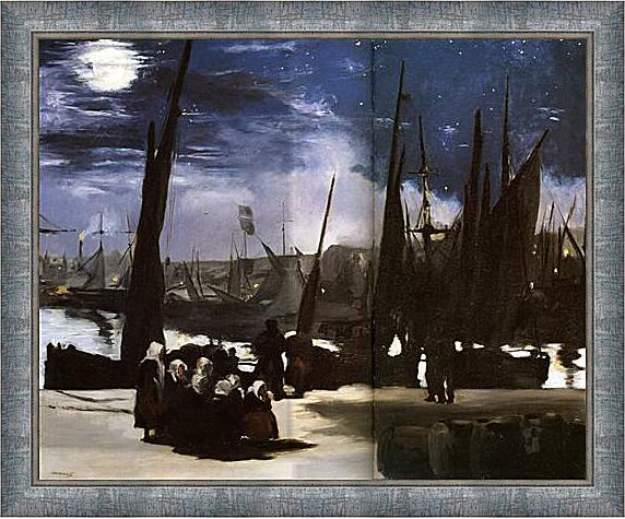 Картина - Clair de Lune sur le port de Boulogne,Moonlight on the wearing of Boulogne, Huile sur toile
