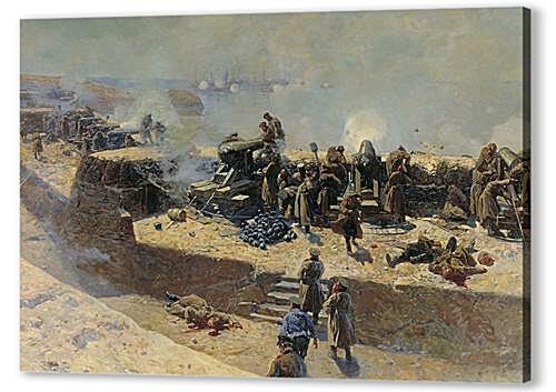 Картина маслом - Отражение бомбардировки англо-французского флота со стороны Александровской батареи 5 октября 1855
